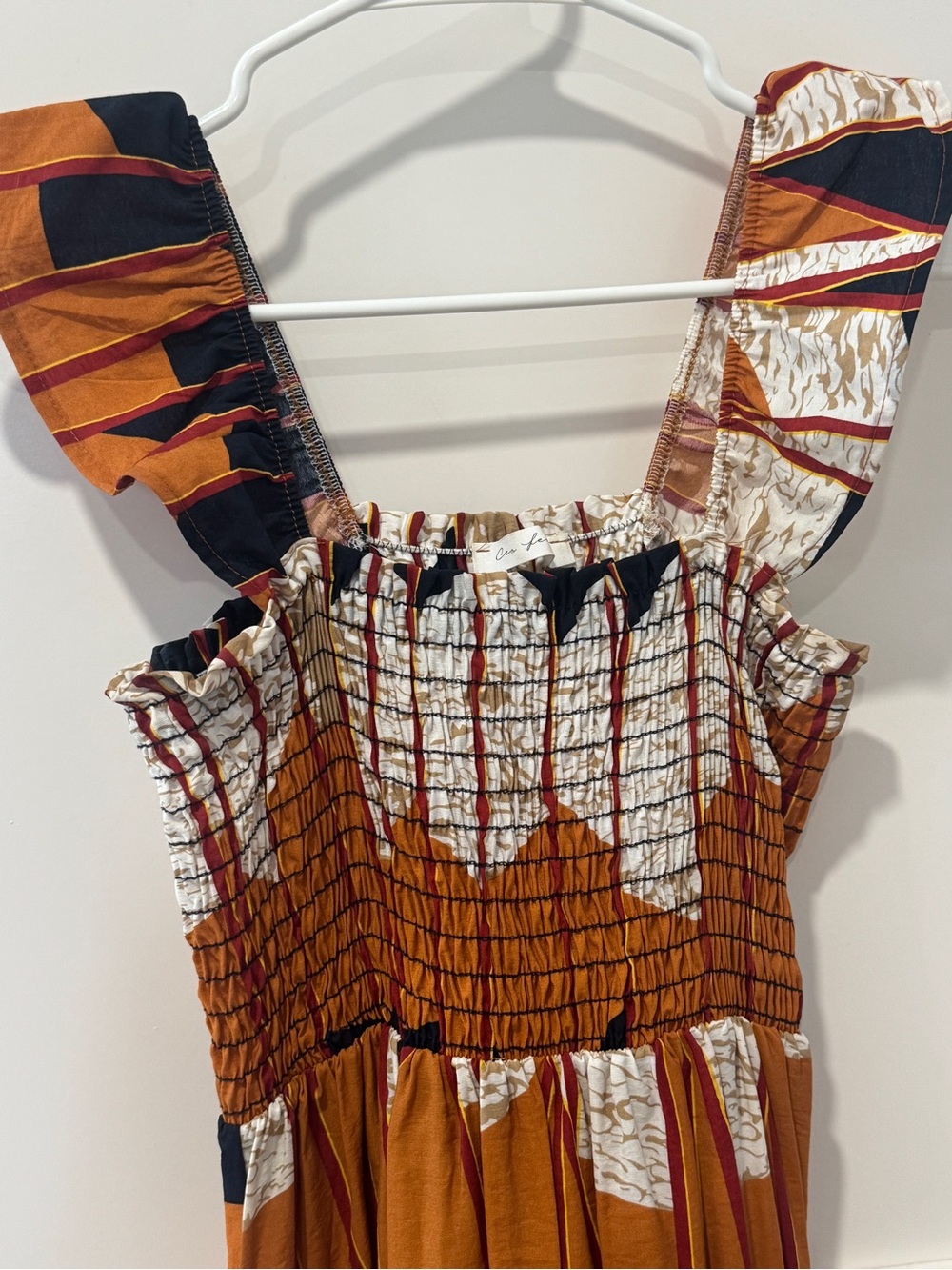 Women’s Rust Print Ruffle Strap Dress - Picture 2 of 5